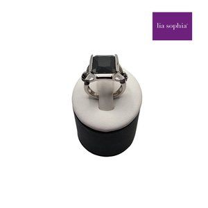Lia Sophia Black Faceted Crystal CZ Silver Plated Large Statement Ring Size 8.25